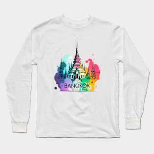Thailand temple colorwater style painting Long Sleeve T-Shirt